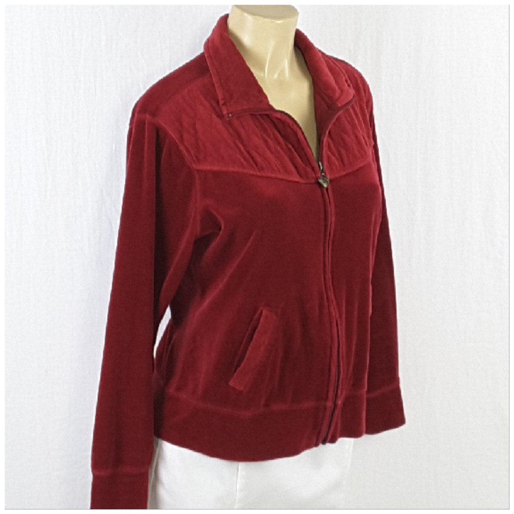 THREE HEARTS, Zip Front Velour Jacket, size Large - Picture 3 of 8